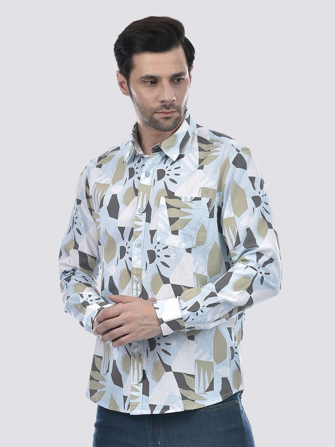 Numero Uno Men Abstract Blue Shirt
